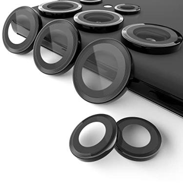 Imagem de Hennaja Protetores de lente de câmera Samsung Galaxy S23 Ultra, vidro temperado resistente a arranhões com bordas de alumínio elegantes, conjunto de 5 (preto)