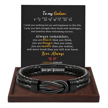 Imagem de Presentes de Natal para homens pulseira de couro marrom preto trançado Forever I Love You presentes para ele pulseiras de punho infinito presentes de aniversário para namorado filho neto marido pai homens meias de enchimento para meninos adolescentes, 9 Inches, Metal, Sem pedras preciosas