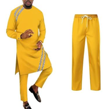 Imagem de UOUNUT Roupas africanas masculinas patchwork africanas manga longa camisas e calças Dashiki roupas slim fit masculino traje africano, Un-4, GG