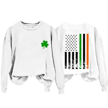 Imagem de Moletom feminino de manga comprida do Dia de São Patrício Verde Shenanigrams Camisetas Lucky Irish Blessed Pullover Outfits, Branco, GG
