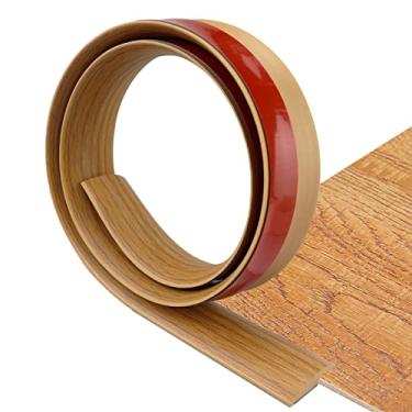 Imagem de Tira de transição de piso autoadesiva para tapete e piso, transições de acabamento de borda, transições de limiar de PVC adequadas para altura limite inferior a 5 mm (3,3 pés, grão de madeira marrom claro)