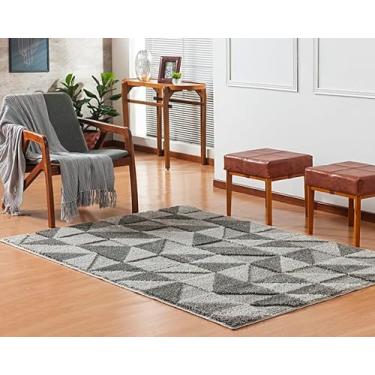 Imagem de Tapete Sala, Quarto, Escritório 3D Pelo em Shagy Alto Relevo, Antiderrapante Base Emborrada Jazz (Triangulo Cinza, 1,50m x 1,00m)