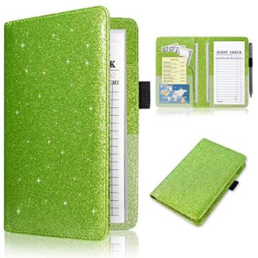 Imagem de ACdream Cadernos de servidor para garçonete, bloco de notas de livro de visitas, carteira organizadora de dinheiro de couro de bolso, porta-recibos de cheque de dinheiro, acessórios de garçom, verde glitter
