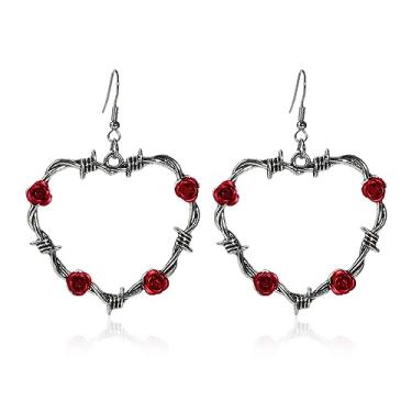 Imagem de Brincos de arame farpado gótico amor gota coração pingente grosso grande argola espinhos de metal para mulheres meninas gótico punk grande hip hop joias de festa, Zinco, Sem pedra preciosa
