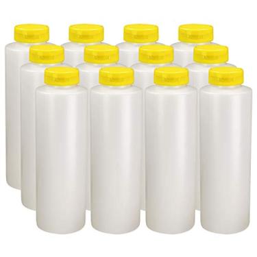 Imagem de Pinnacle Mercantile Frascos de apertar condimento com tampa amarela articulada com tampa flip, conjunto de 12 (perfeito para condimentos, molhos, curativos, churrasco, Ketchup) Feito nos EUA