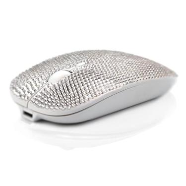 Imagem de Mouse sem fio brilhante, strass prata glitter mouse de computador sem fio com receptor USB para meninas, lindos ratos deslumbrantes para laptop, PC, notebook, MacBook presente