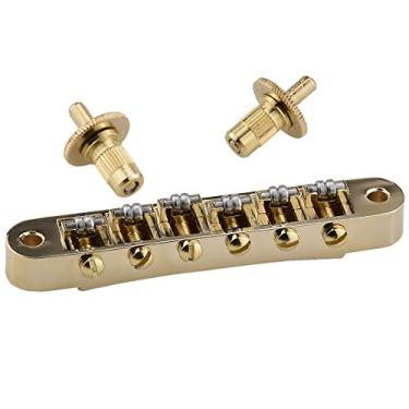 Imagem de MENSANL Golden Roller Saddle Tune-O-Matic Bridge com pinos roscados M4 para guitarra Gibson Epiphone LP SG