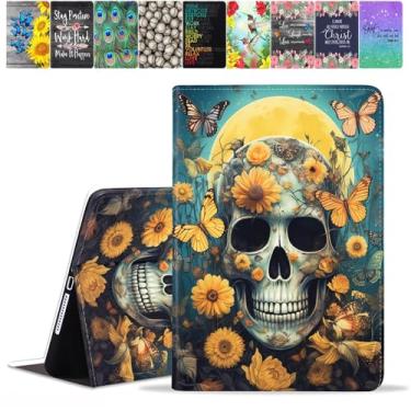 Imagem de TBXOSTN Capa para Samsung Galaxy Tab A9 Plus 11 polegadas versão 2023 (modelo: SM-X210/X216/X218), capa com suporte de couro PU premium com hibernação automática, flor de borboleta de caveira