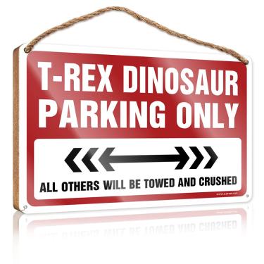 Imagem de CakJuice Placa de madeira pendurado sinal T-Rex dinossauro estacionamento apenas placa de madeira citação placa de madeira decorações de porta de inverno (tamanho: 15X28CM)