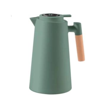 Imagem de Garrafa Térmica, Garrafa de Café 1 litro, com Display, cabo de madeira, moderno elegante - TYDA (VERDE MUSGO)