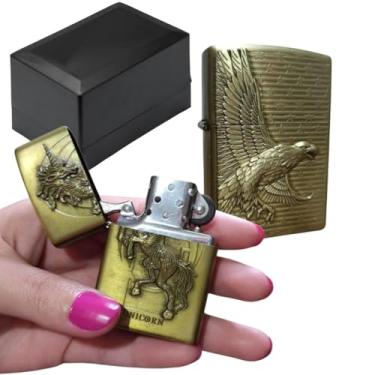 Imagem de Isqueiro Metal Vintage Luxo Recarregável Estilo Antigo + Caixa Luxo Para Presente