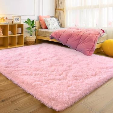 Imagem de Tapetes rosa para quarto de meninas, tapete fofo de 10 x 15 cm para sala de estar, tapete felpudo macio para quarto de crianças, tapete felpudo felpudo para ambientes internos, decoração de casa fofa