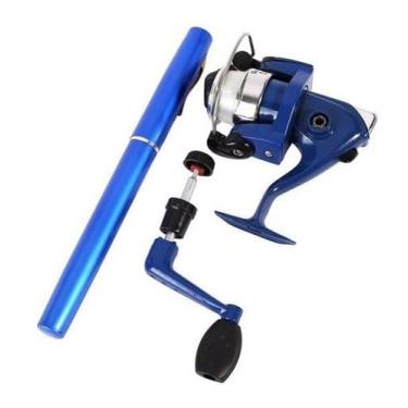 Imagem de Mini Vara De Pesca Tipo Caneta Pen Com Molinete + Linha (Azul)
