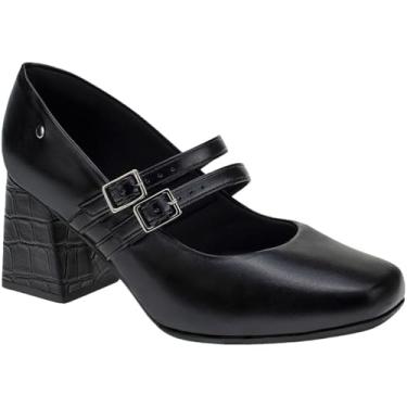 Imagem de Sapato Scarpin Boneca Feminino Salto Bloco Grosso Croco com 2 Fivelas Confortável 2861