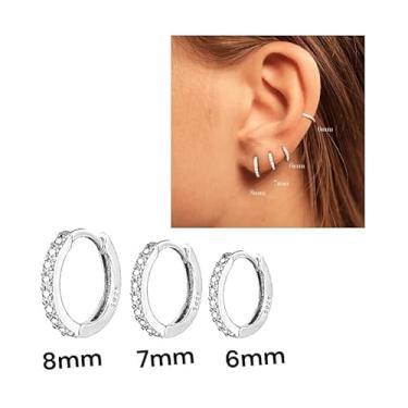 Imagem de Kit 3 brincos argolinhas cravejadas zircônia branca prata 925