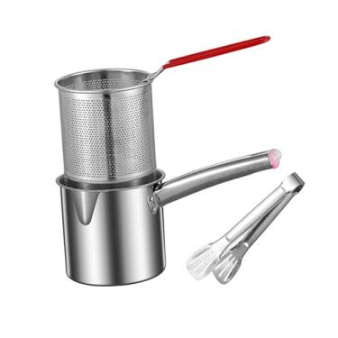 Imagem de Gralara Fritadeira de aço inoxidável com cesta, fritadeira de óleo profundo para restaurante, clipe de cesta 1.8L