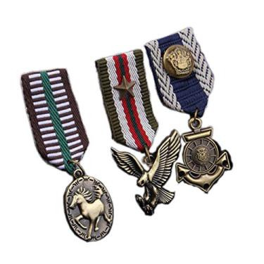 Imagem de 3 unidades/pacote com medalhas de herói militar blazer terno listrado marinho emblema militar broche broche, Metal, Sem Pedra Preciosa
