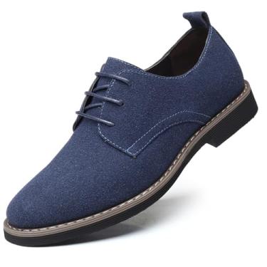 Imagem de Sapato social masculino de camurça com cadarço Oxford clássico com ponta de asa, casual, luxo, trabalho, escritório, Derby, Azul, 39