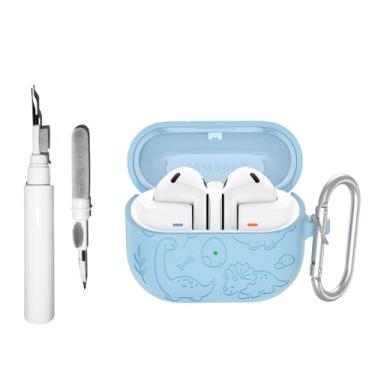 Imagem de [3 em 1] Capa gravada em TSVSXS compatível com Samsung Galaxy Buds3 Pro/Galaxy Buds3 (2024) com chaveiro, capa protetora de silicone macio de dinossauro fofo com kit de limpeza