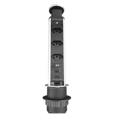 Imagem de Torre de Tomada com Tampa Inox Multiplug 3 Tomadas 2 USB