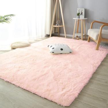 Imagem de Tapete de pelúcia longo para sala de estar moderno sofá tapete fofo quarto cabeceira cinza varanda almofada rastejante, rosa, 160x200cm (63x78,7 pol.)