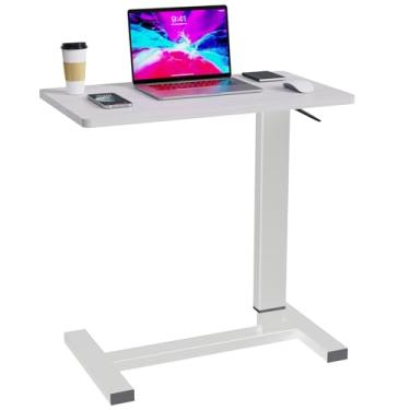 Imagem de Xankzi Mesa de cabeceira ajustável com rodas, mesa de cama de hospital para mesa de laptop com rodinhas em casa, mesa de pé móvel pneumática, branca