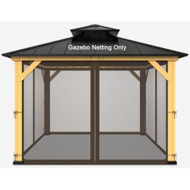 Imagem de Rede de gazebo de 3,6 m x 3,6 m, mosquiteiro de substituição para gazebo, paredes de tela de malha universal de 4 painéis com zíperes (apenas rede) - marrom