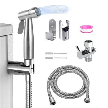Imagem de Kit de pulverizador de bidê portátil - spray de chuveiro muçulmano ducha de aço inoxidável com válvula de suporte de bidê de mangueira para limpeza de vaso sanitário, banho de animal de estimação,