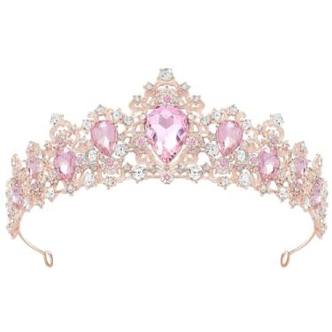 Imagem de Coroa rosa para mulheres, tiara de ouro rosa Fufuddz coroas de princesa, fantasia de Halloween, aniversário, rainha tiaras, casamento, formatura, quinze anos, Natal, faixa de cabeça rosa, acessórios