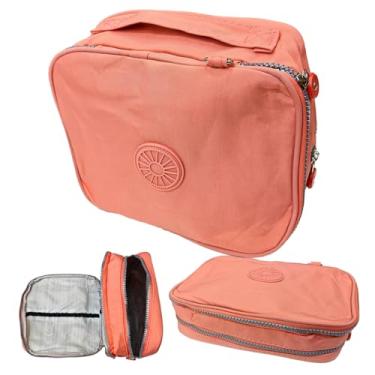 Imagem de Estojo Box Escolar Quadrado Organizador Grande Liso Com 2 Divisórias Bolsinha Rosa