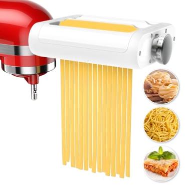 Imagem de Máquina de fazer macarrão – Conjunto de acessórios 3 em 1 para batedeiras de suporte KitchenAid, kit de máquina de macarrão incluído, rolo de folha, cortador de espaguete e fettuccine, massa fresca