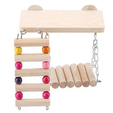 Imagem de 3 Peças 3 Em 1 de Madeira para Pequenos Animais, Gangorra e Plataforma para Hamster, Periquito, Esquilo, Cobaia, Brinquedo, Trampolim, de Balanço, Acessórios de Gaiola para