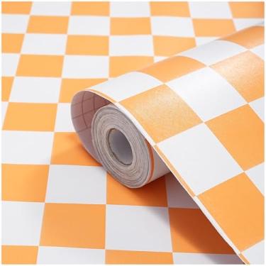 Imagem de Papel de parede moderno descascar e colar mosaico laranja e branco papel de contato quadriculado 45 x 200 cm papel de parede de treliça autoadesivo papel de parede decorativo removível para quarto