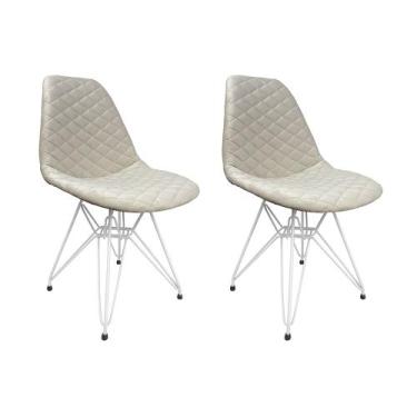 Imagem de Kit 2 Cadeiras Jantar Estofadas Nude Eiffel Eames Base Ferro Branco - 