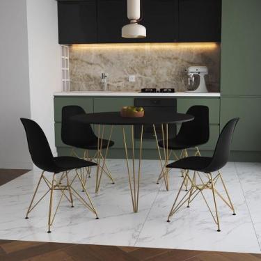 Imagem de Mesa de Jantar Redonda 90cm Preta Clips 3 Pés com 4 Cadeiras Eames Eif