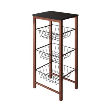 Imagem de Fruteira de Chão Cozinha Montada Aço Cobre Cesto Preto Tampo Preto Rom