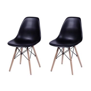 Imagem de Kit 2 Cadeira Eames Design Base Madeira Assento Preta - UPHome, 50445