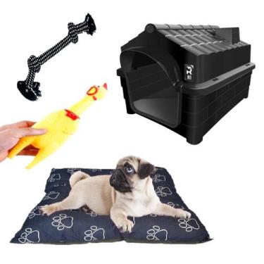Imagem de Casa Pet N1 Dog Preto + Brinquedos Sonoros + Cama Preta Pet - MecPet