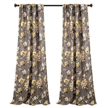 Imagem de Lush Decor, Cortinas tania cinza e amarelo | Conjunto de painéis de janela com escurecimento floral para sala de estar, jantar, quarto (par), 213 cm x 132 cm