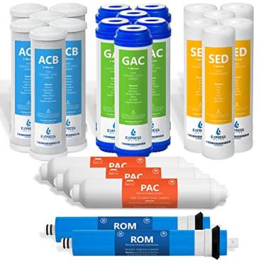 Imagem de Express Water Conjunto de filtros de substituição para sistema de osmose reversa de 3 anos – 23 filtros de água com membrana RO de 50 GPD, filtros de carbono GAC, ACB, PAC, filtros SED de sedimentos –