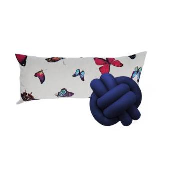 Imagem de Kit Luxo Casa 1 Almofada Baguete Borboleta + 1 Nó - Gabi Flor, Azul