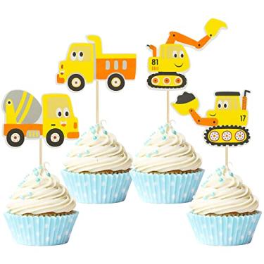 Imagem de Gyufise 36 Pack Construction Cupcake Toppers Picks Dump Truck Excavator Tractor Party Cake Toppers for Kids Birthday Construction Theme Baby Shower Party Decorations Supplies