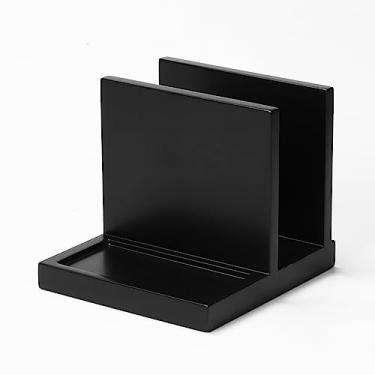 Imagem de EVERBBKING Porta-guardanapos de madeira com suporte de saleiro e pimenteiro, adequado para cozinha, restaurante, bar, escritório, festas, decoração de casa (preto)