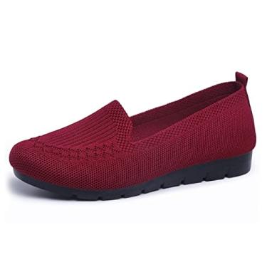Imagem de SPATI Sapatos rasos femininos de malha leves e confortáveis calçados femininos sem cadarço de malha respirável sapatos de caminhada femininos bico redondo preto, rosa, roxo, vermelho, azul marinho,