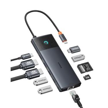 Imagem de Baseus Estação de ancoragem com monitor duplo, estação de ancoragem 10 Gbps 10 em 1 com 2 HDMI únicos 4K a 120Hz, Dual 4K @ 60Hz, 10Gbps USB C e USB A, Gigabit Ethernet, PD 100W, SD/TF para iPhone