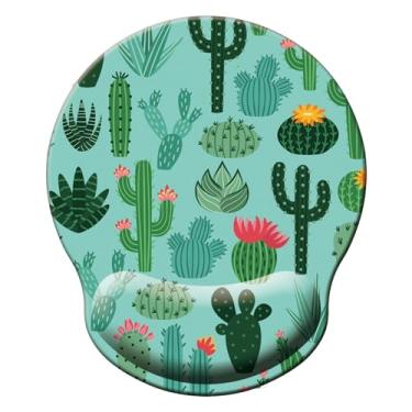 Imagem de Mouse pad com suporte de pulso, mouse pad ergonômico com almofada de descanso de pulso de espuma de memória, base de borracha antiderrapante para jogos em casa, escritório, computador, laptop, cacto