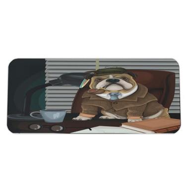 Imagem de Ambesonne Mouse pad para computador Bulldog inglês, imagem tradicional de cachorro e chapéu de detetive Sherlock Holmes, mousepad retangular de borracha antiderrapante, grande, tamanho para jogos de
