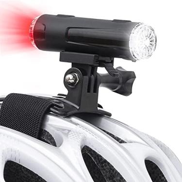 Imagem de JINKEY Luz de capacete de bicicleta frontal e traseira recarregável de LED IP66 à prova d'água, farol de mountain bike, 5 modos de luz de aviso com suporte para andar de segurança noturna