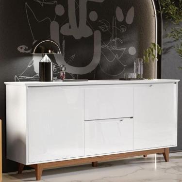 Imagem de Aparador Buffet Flow 2 Portas 2 Gavetas Pés Madeira Maciça Branco/freijo Branco/freijo