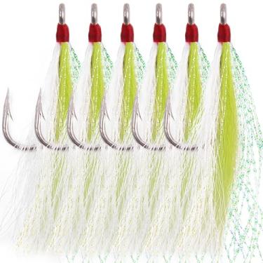 Imagem de Bucktail Teasers anzóis de pesca de água salgada Linguado de aço inoxidável Ganchos de pesca Bucktail Mylar Teasers inseridos para peixe-gato bacalhau linguado Hi/Lo Rig